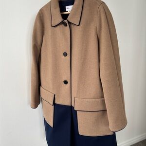 Club Monaco Tan and Blue Pea Coat with Structured Silhouette
